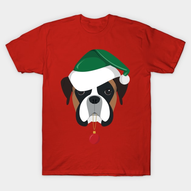 Boxer Dog With Green Santa's Hat Funny Xmas Gift T-Shirt by salemstore